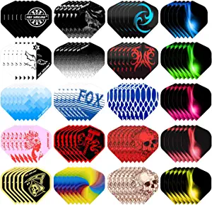 FOX SMILING Dart Flights Accessories Kit, 120PCS(20 Designs) Standard Shape Durable PET Replacement Skull Dart Feather Tail Wing for Steel Tip Dart and Soft Tip Darts
