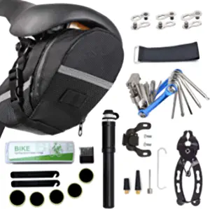 HHLC Bicycle Tire Pump, Bike Repair Tool Kits Saddle Bag, Patches, 11 in 1 Multi Function Tool, Lever, Link Plier, Missing for Road Mountain BMX , Chain Breaker Splitter