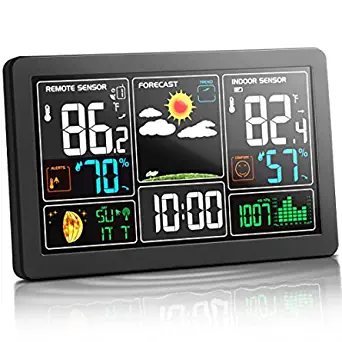 KALEVOL Weather Station Indoor Outdoor Thermometer Wireless Color Display Digital Temperature Humidity Monitor, Weather Thermometer Forecast Station with Atomic Clock and Adjustable Backlight