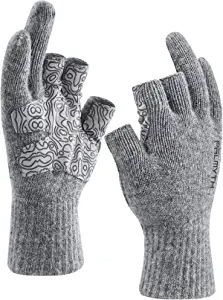 Palmyth Wool Fishing Gloves 3-Cut Fingers Warm for Men and Women Cold Weather Fingerless Gloves for Winter Fly Fishing, Ice Fishing, Photography and Hunting