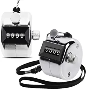 Oligei 2 Pack Metal Hand Counter Four-Digit Counter with Nylon Lanyard Silver Counter Click Counter Handheld Click Counter Digital Counting