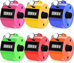 6 Pack Hand Tally Counter 4 Digit Mechanical Palm Click Counter Plastic Assorted Color Hand Held Counter Clicker with Metal Finger Ring for Counting Numbers School Golf Sports Events Office Stadium