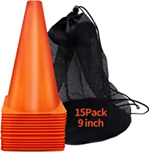 MIVERYEA Cones Sports 9 Inch, 15 Pack Training Cones for Soccer Practice, Agility Field Cone Set for Drills Football Basketball, Plastic Cones for Outdoor Indoor Games