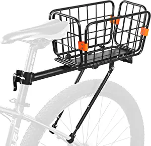 ANGGOER Rear Bike Rack with Basket, 165 LB Load Bike Rear Rack Bike Cargo Rack - Aluminum Alloy Bike Rack for Back of Bike with Free Bungee Cord & Waterproof Cover & Installation Tool
