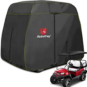 Rosefray Waterproof Golf Cart Cover Universal Fits for Most 4 Passenger/2Passenger EZGO, Club Car, Yamaha Golf Cart-Black/Light Tan