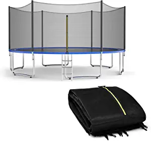 Giantex Trampoline Safety Net, 8 10 12 14 15 16Ft Weather-Resistant Replacement Enclosure Net for Round Frame, with Double-Headed Zippers, Protection Buckles & Enhanced Hook, Poles Not Included
