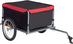 Foldable Bicycle Cargo Wagon Trailer, Folding Frame Quick Release 16 Wheels Bicycle Cargo Trailer with Oxford Fabric Bike Cargo Trailers, Removable Cover, Black