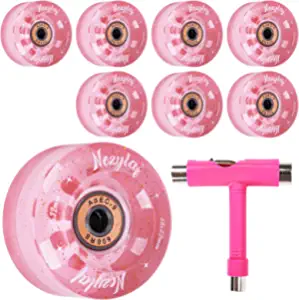 Nezylaf 8 Pack 32 x 58mm, 82A Roller Skate Wheels with Glitter Powder and Multi-Function Portable Skateboard T Tool for Double Row Skating,Replacment Accessories Suitable for Outdoor or Indoor