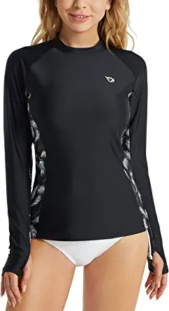 BALEAF Women's Rash Guard Swimsuit Top Long Sleeve UPF 50+ UV Swim Diving Shirts Printed