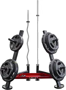 Letusto Barbell Olympic Plate Tree Storage - Dumbbell Weight Rack with 4 Weight Pegs 440LBS Capacity & Olympic Size 2.1 Inch (53mm) Diameter Bar Holders