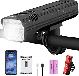 KASLIGHT Powerful USB Rechargeable Bike Light, Bright 8 LED 10000mAh Bike Lights Front and Back, Digital Display Bicycle Light 5modes-Headlight Taillight Runtime 18+Hrs for Road Mountain Cycling