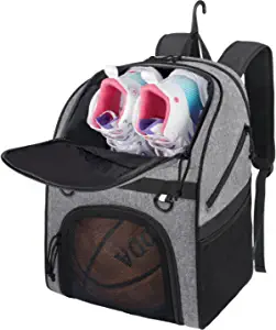 Basketball Backpack with Ball Compartment, Basketball Bag for Youth Boys Girls, Large Capacity Sports Gym Basketball Bookbag with Shoe Compartment Fits Soccer & Volleyball Football Equipment, Gray