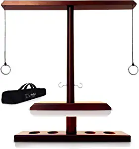 SWOOC Games - Battle Hooks XL Hook and Ring Game with Shot Ladder - 5+ Games Included - 20 Second Set Up - Hook and Ring Toss Game for Adults - Wooden Ring Hook Tossing Game - Tabletop Ring Hook Game