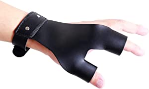 SOPOGER Archery Glove Bow Hand Guard 2 Finger Protector Traditional Leather Protective Finger Guard Left Hand for Longbow Recurve Bow Youth Adult Outdoor Hunting Practice