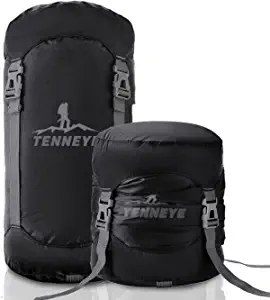 Tenneye Compression Sack for Sleeping Bag, 50% More Storage! 8L/15/25L/35L/ Ultralight Stuff Water-Resistant Bag Sack, Backpacking, Camping, Black