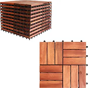 Interlocking Acacia Wood Deck Tiles,Box of 10 12 in x 12 in Each,Waterproof All Weather,Patio Tiles,Balcony Flooring,Backyard Flooring,Outdoor Shower mat,Portable Dance Floor,12 slats,10Sq ft,Teak