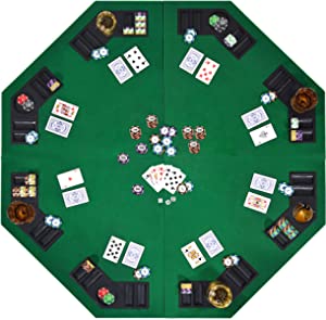 EVIEUN 48" 8-Player Foldable Poker Table Top, Casino Texas Hold'em Layout, Portable Anti-Slip Blackjack Poker Table Mat with Carrying Bag for Family Games Casino