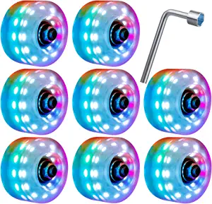 Daxiga 8 Pack 82A Light up Roller Skate Wheels 32 x 58mm, Luminous Skate Wheels with Bearings Installed