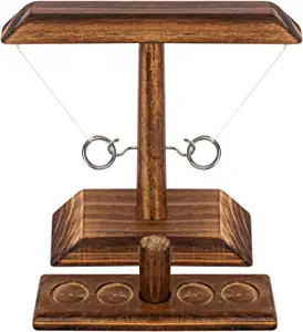 DreamToyz Ring Toss Game, Ring Toss with Shot Ladder, Fun Hook and Ring Game, Handmade Wooden Interactive Game for Home, Party, Him & Her, Brown