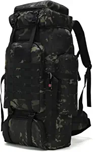 WintMing 70L Camping Hiking Backpack Molle Rucksack Waterproof Traveling Daypack, No Internal Frame