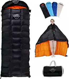 OMVMO 0 5 10 15 Degree 650/800 Fill Power Rectangle Duck/Goose Down Sleeping Bag for Adults,Ultralight Wearable 4 Season Envelope Sleeping Bag for Camping,Can be Used as a Down Blanket Duvet or Cloak