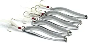 10/20 Pieces 22g Fishing Lures Spoons Saltwater Treble Feather Hooks Hard Metal Spinner Baits Casting Spoon Silvery for Salmon Bass