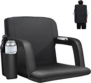Avocahom Folding Stadium Seat-21Inch Wide Reclining Bleacher Seat w/Back Support & Armrest, Portable Padded Cushion Bleacher Chair for Sports Concerts Camping, Black