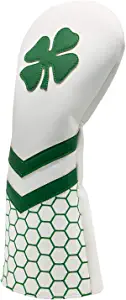 Lucky Clover Golf Wood Club Headcover Club Head Cover Protective - 4 Selections - Golf Driver Headcover/ Fairway Woods Cover/ Hybrid Rescue Headcover Exchangeable, White Synthetic Leather fits for All Brand Men Golfer