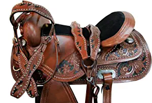 PRO Western 15 16 17 18 Barrel Racing Horse Saddle Floral Tooled Leather TACK Set