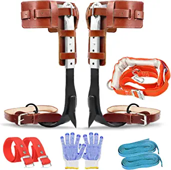 GothicBride Tree Climbing Spikes Stainless-Steel with Harness Belt, Upgraded Leather Tree Climbing Tool Set Adjustable Tree Climbing Spike with Non-Slip Pedal for Outdoor Activities (with belt)