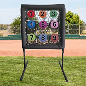9 Hole Baseball Pitching Net with Strike Zone, 9 Pockets Pitchers Throw Training Aid for Baseball and Softball, Poratable and Adjustable Pitching Target Net, Wheels and Bib Number Included