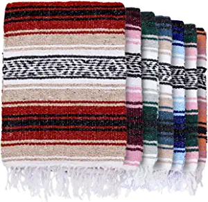 Craft & Kin Handcrafted Mexican Blanket, Serape Blanket, Mexican Blankets and Throws, Authentic Mexican Blankets, Yoga Blanket, Falsa Blanket, Tribal Blanket, Baja Blanket, Mocha, 50x70 inches