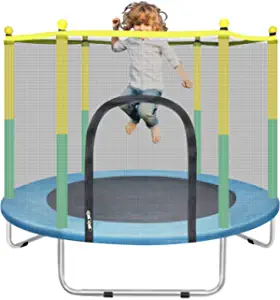 55" Small Trampoline for Kids with Net, 4.6FT Indoor Outdoor Toddler Trampoline with Safety Enclosure, Baby Trampoline Round Jumping Mat, Recreational Trampolines Birthday Gifts for Children Boy Girl