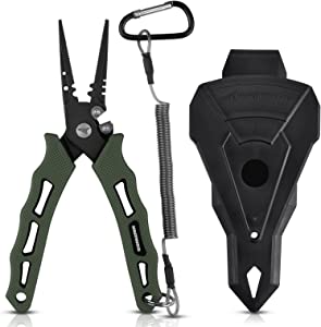 KastKing Cutthroat 7-inch Fishing Pliers, Saltwater Resistant 420 Stainless-Steel Fishing Tools, Comfortable and Slip Resistant Rubber Handle, Braided Line Cutter, Hook Remover, Crimper and Sheath