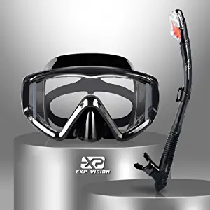 Dry Snorkel Set, Pano 3 Window Snorkel Mask, Anti-Fog Scuba Diving Goggles and Snorkel, Professional Adult Snorkeling Swim Mask Gear
