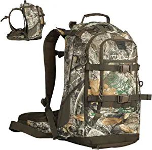 TR Hunting Backpack Internal Frame, Waterproof Hunting Pack with Rain Cover, 2200cu Realtree Edge Camo Hunting Daypack for Rifle Bow Gun