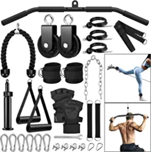 Riiai Weight Cable Pulley System Gym, 2022 LAT Pull Down Cable Pulley Attachments 27/29/32 Pcs Optional, LAT and Lift Pulley System for Home Gym Equipment, Biceps Curl Workout, Tricep Pull Down