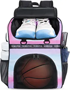Basketball Bag, Large Basketball Backpack with Shoe Compartment and Ball Holder for Kids Boys Girls, Water Resistant Youth Soccer Bag for Sport Training Equipment Fits Volleyball Football Gym Floral