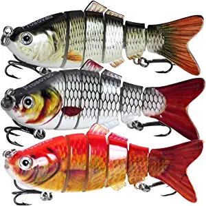 Proaovao Lifelike 3 Fishing Lures for Bass Trout Perch- Jointed Swimbait Hard Bait Freshwater Saltwater Fishing Gear Tackle Lures Kit