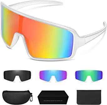 Polarized Cycling Sunglasses with 4 Lenses, UV400 Sports Sunglasses, Cycling Glasses for Men Women Biking, Baseball