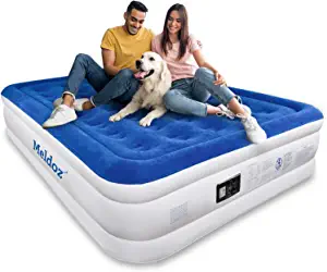 Meldoz Queen Air Mattress with Built-in Pump, Double High Blow Up Mattress for Home, Camping & Guest, 3 Mins Quick Inflate, Inflatable Air Bed with Water Resistant Flocked Top - 16 Inch