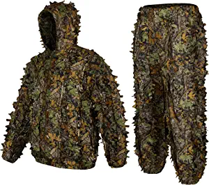 Ginsco 3D Leaf Woodland Ghillie Suit Camouflage Clothing for Outdoor Woodland, Sniper Costume Camo Outfit for Jungle Hunting, Military Game, Wildlife Photography, Halloween