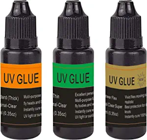 Riverruns Fly Tying UV Resin Three Formula Thick,Thin and Super Flex Fly Tying Head Cement Fly Tying Glue for Building Flies Heads Bodies and Wings and Gluing Eyes