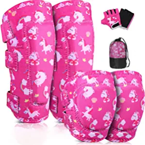 Knee Pads Elbow Pads with Bike Gloves,Toddler Sports Protective Gear Set with Mesh Bag for Roller Skating Skateboard Cycling,Knee Pads Set Elbow Guards Wrist Guard for Kids Boys Girls