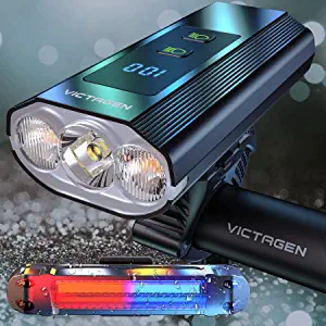 Victagen Bike Lights 8000 Lumen Bike Lights for Night Riding, 3 Cree LED Bike Headlight, Super Bright Bicycle Light with High Beam & Low Beam Light, TypeC Bike Headlight Rechargeable, Free Taillights