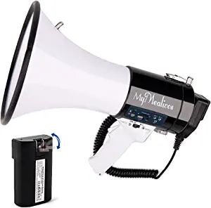 MyMealivos Megaphone with Siren Bullhorn 50 Watt - Bullhorn Speaker with Detachable Mic, Portable Lightweight Strap & 240S Recording - Professional Outdoor Voice for Police & Cheerleading
