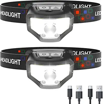 Curtsod Headlamp Rechargeable, 2-Pack 1200 Lumen Super Bright with White Red LED Head Lamp Flashlight, 12 Modes, Motion Sensor, Waterproof, Outdoor Fishing Camping Running Cycling Headlight