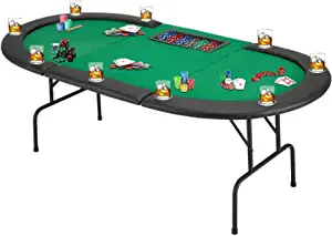 ECOTOUGE Poker Table with Stainless Steel Cup Holder, Oval Casino Leisure Table, Top Texas Hold'em Poker Table for 10 Player w/Leg, Green Felt