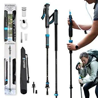 PurTrek Trek Pole Water Filtration System Set  The Worlds First Trek/Hiking Pole & 2 Stage Water Purifier Removes Unwanted Particles - Ultralight Walking Stick with Water Filter