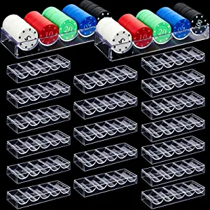 Yulejo 20 Pieces Poker Chip Trays Acrylic Poker Chip Rack Poker Chip Holder Poker Chip Cases for Casino Game